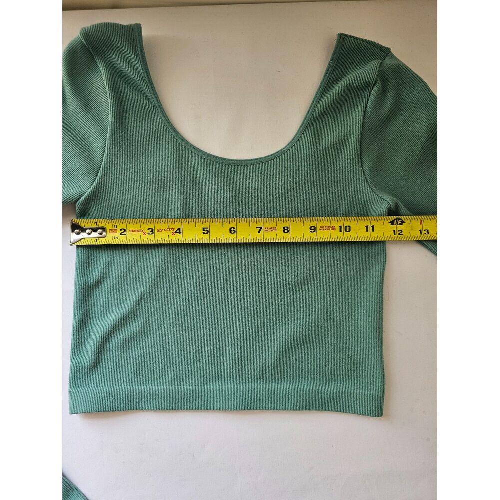 Aeropostale Ribbed Crop Top XS Teal Long Sleeve Fitted Y2K Stretch - Picture 3 of 5